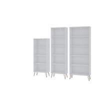 Manhattan Comfort 146GMC1 Rockefeller 3-Piece Multi Size Bookcases in White